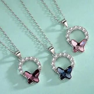 Колие от сребро с кристал Swarovski Пеперуден свят